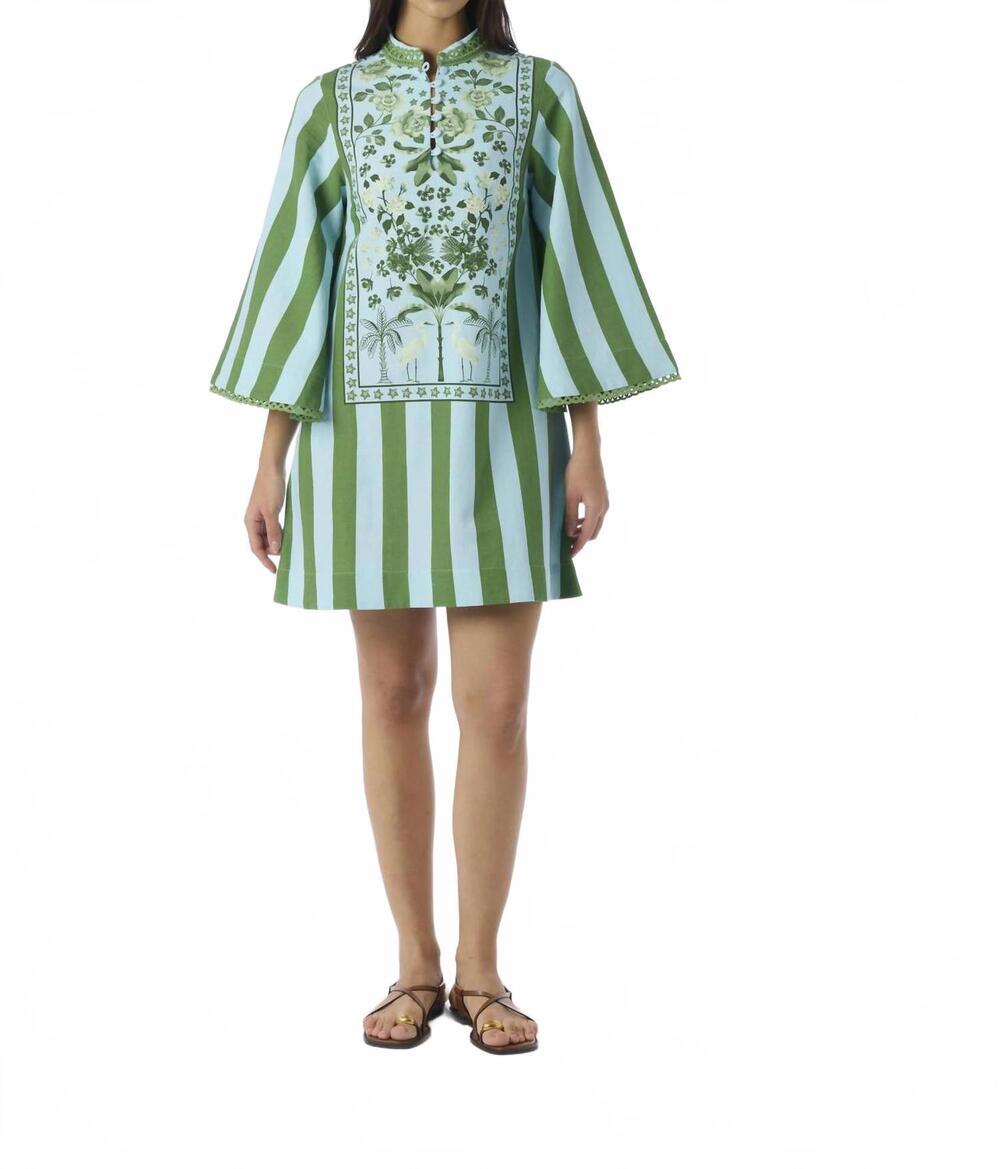 NEW VERANDAH women's anj mini dress in ice blue/leaf green floral panel